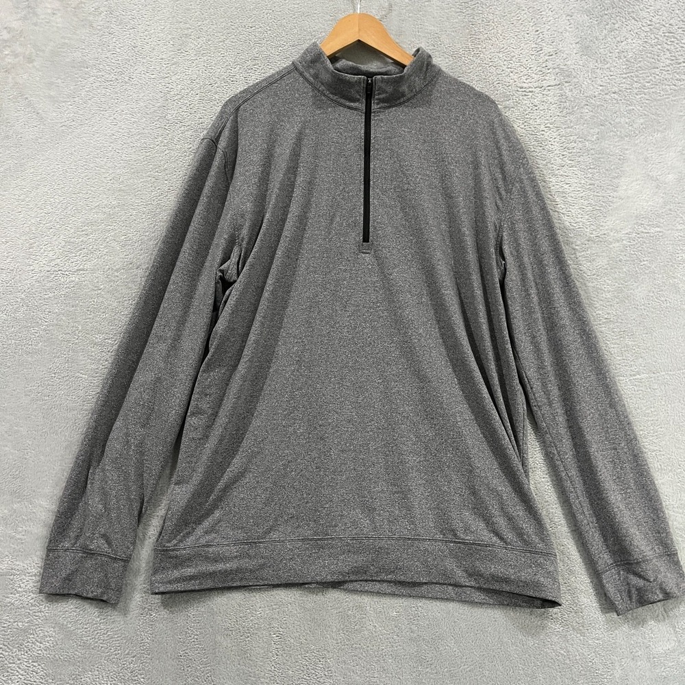 Straight Down Mens Pullover 1/4 Zip 2XL Gray Golf Performance Long Sleeve Preppy